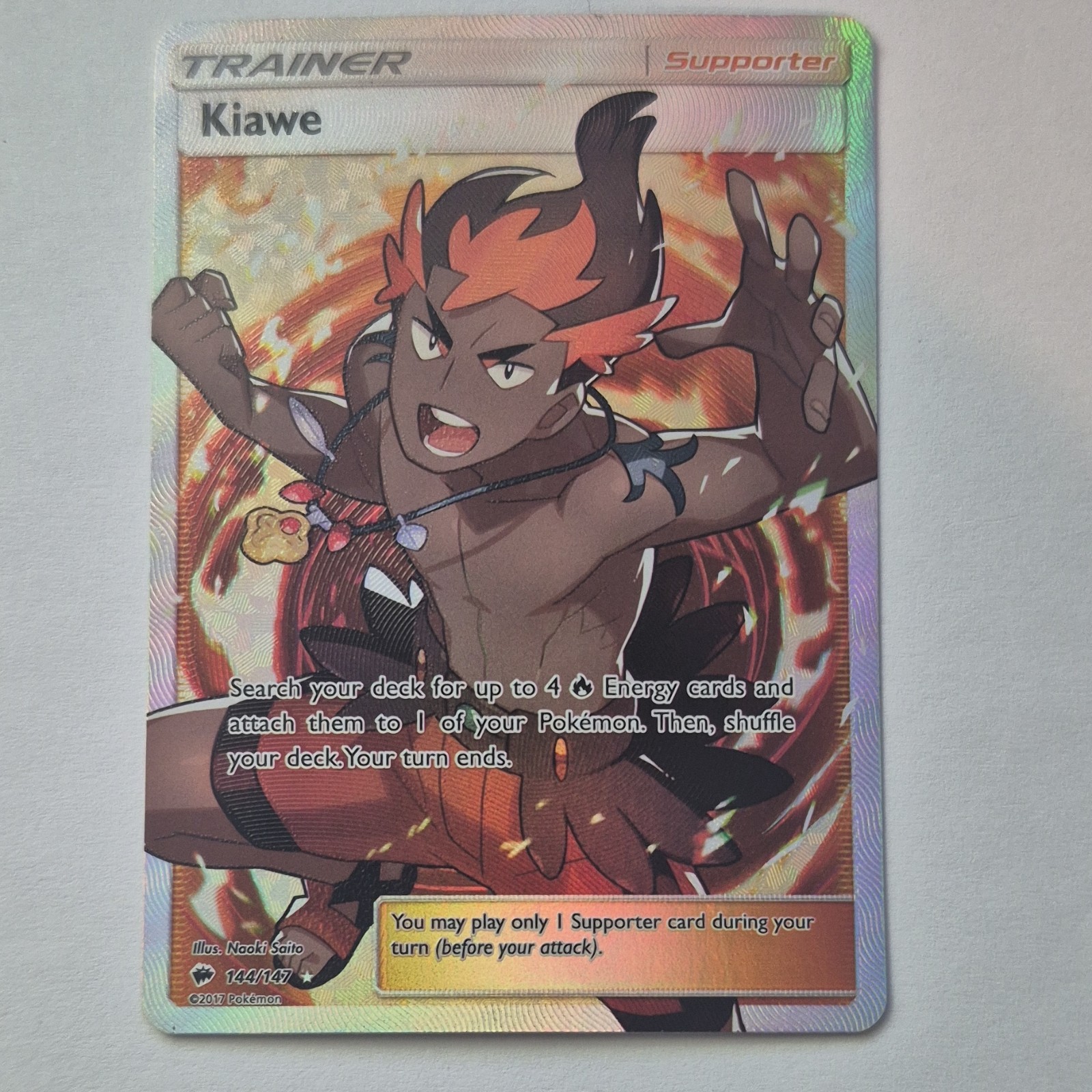 Pokémon Kiawe Full Art 144/147 SM Burning Shadows Ultra Rare Holo Card