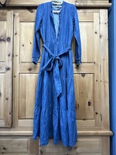 Boden Women's Blue Denim Tiered  Long Sleeve Shirt Dress Size 12 R Button Up