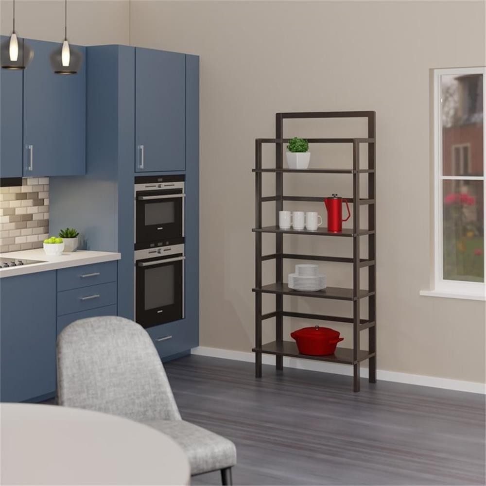 Winsome Aiden 4 Shelf Transitional Solid Wood Baker's Rack in Coffee