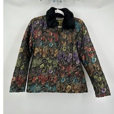 Chicos Design Womens Maximalist Metallic Quilted Jacket Size 1 US M Boho Paisley