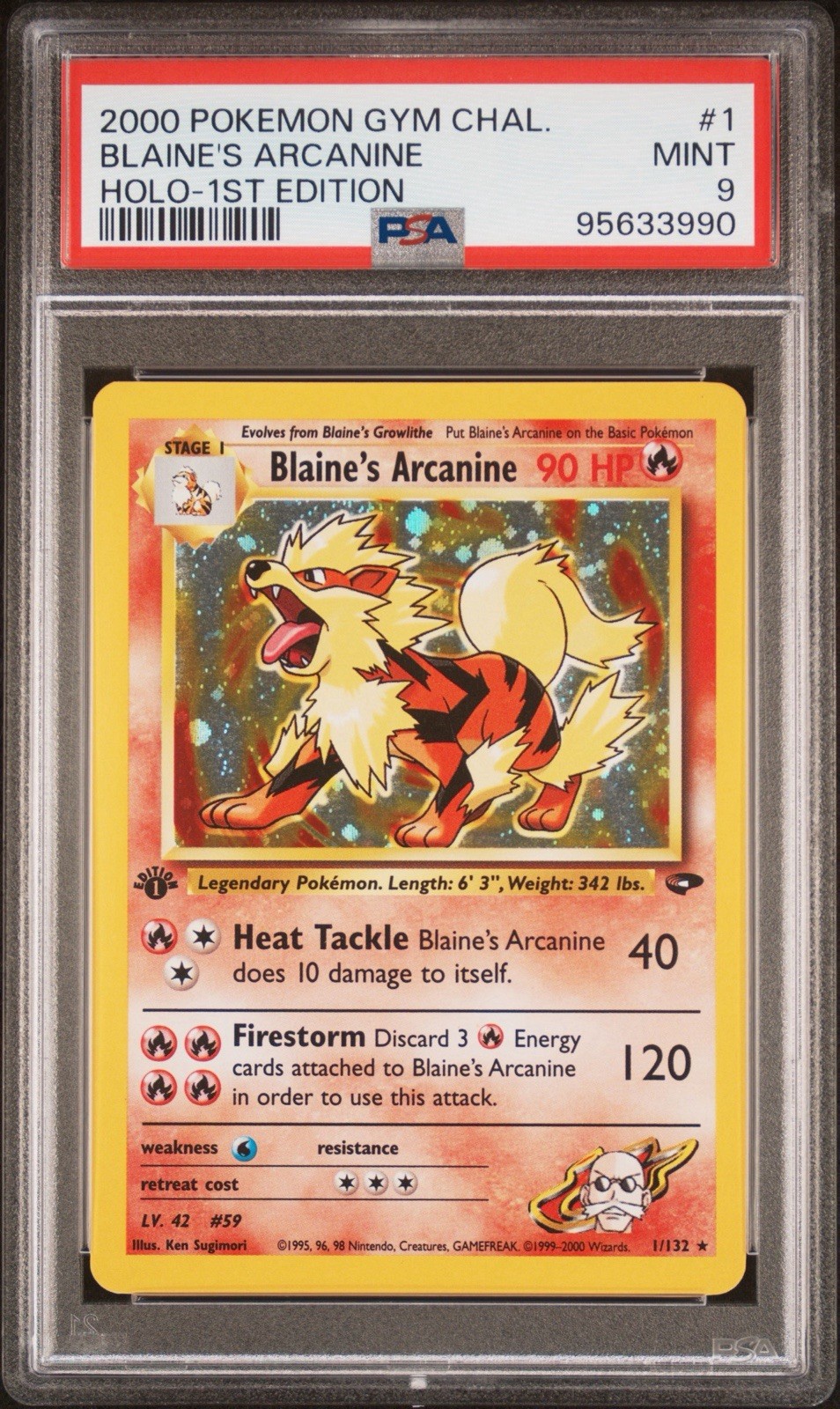 Pokemon PSA 9 Mint 1st Edition Gym Challenge Holo Blaine's Arcanine 1/132