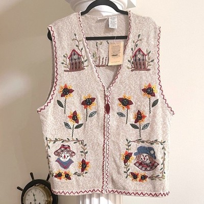 NWT Y2K 90 s Dead Stock Fall Season Grandma Core Sweater Vest Hand Embellished