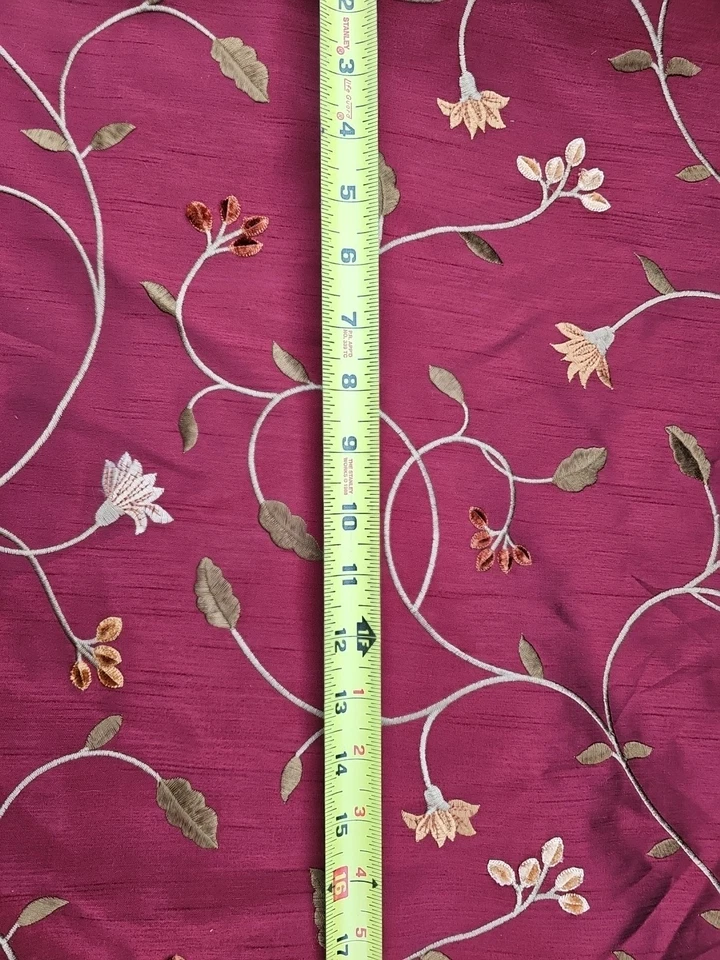 8+ Yards 56" Wide FAUX SILK FLOWERS EMBROIDERED~ DRAPERY Bags - Burgundy - Image 2 of 4