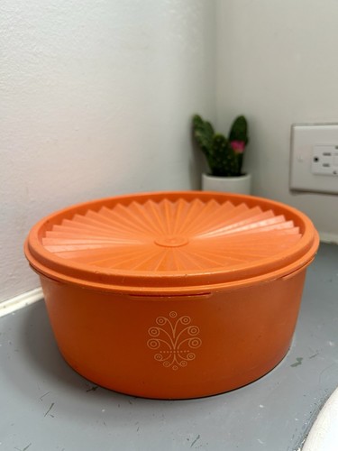 Vintage Tupperware Orange Design Good Condition With Cover
