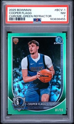 2025 BOWMAN CHROME-GREEN REFRACTOR #BCV-1 COOPER FLAGG 1/99 PSA 7