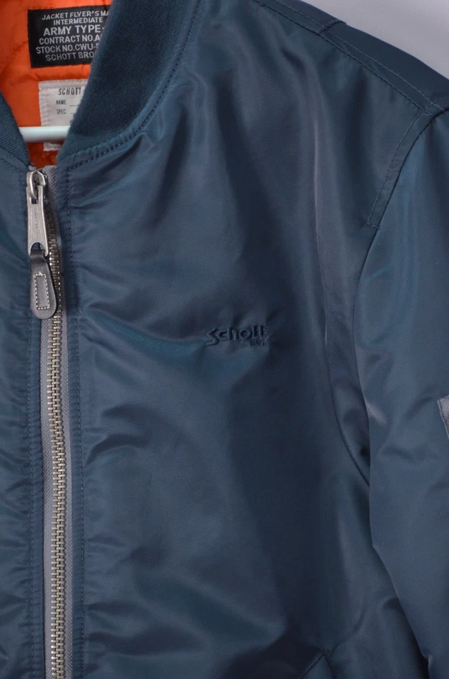 Mens Schott Army Type U Bomber Jacket Full Zip Blue Size L - Image 4 of 4