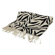 Auth Tolani - White Black Silk Pashmina Scarf