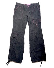 VTG KIK GIRL KIKGIRL Raver Black  Pink Cargo Rave Dance Cargo Pants Y2K size 3
