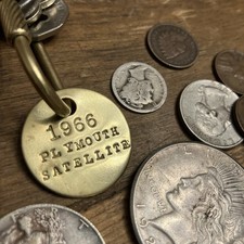 1966 Plymouth Satellite Custom Solid Brass Keyring Tag Fob 66 A