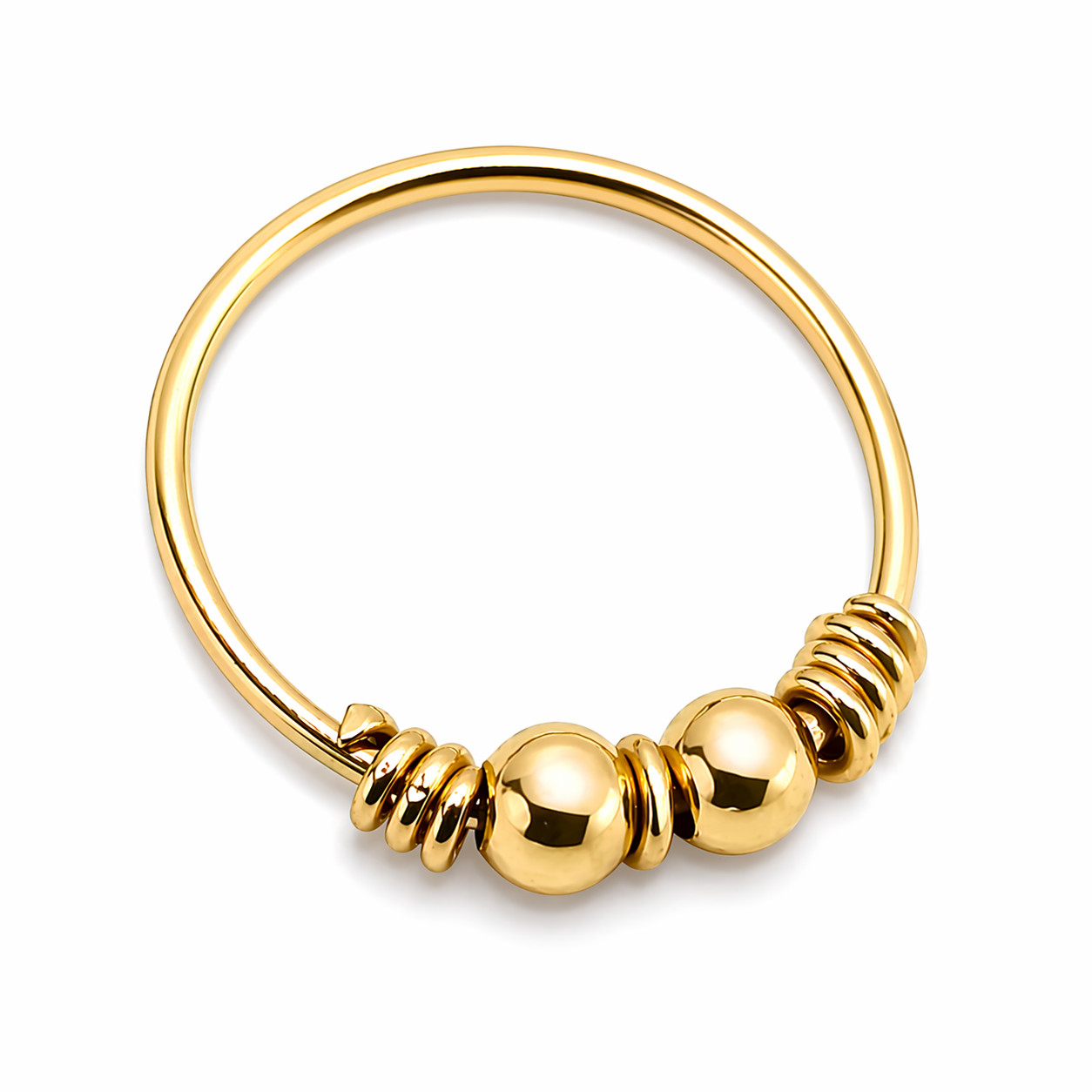 Gold Nose Ring Twin Bead 9ct 8mm Coil 22g (0.6mm) Septum Earring Body Jewellery