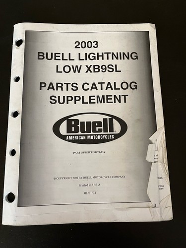 2003 Buell Lightning Low XB9SL Model Parts Catalog Supplement