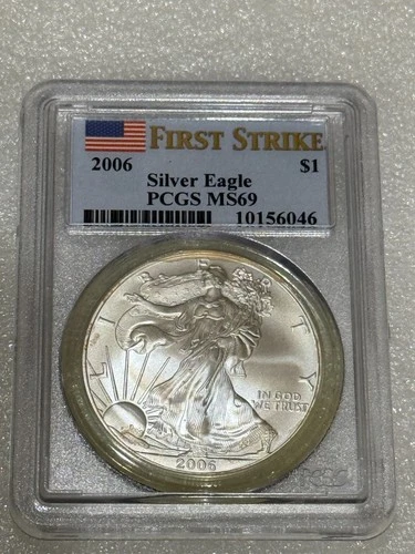 2006 Silver Eagle PCGS MS69 ~~ First Strike Flag Label ~~ TONED ~~ (046)