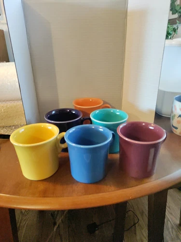 6 Fiesta Ware Coffee Cups O Ring Handle Homer Laughlin HLC Mugs USA 