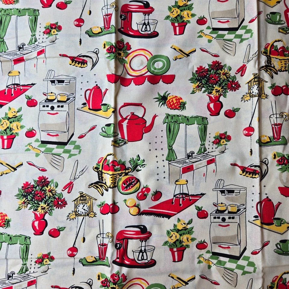 4 restos de tela de cocina años cincuenta Michael Miller retro vintage MCM 50 algodón Foto 3 de 4