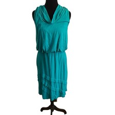 Nine West Women’s Dress Size 2 Teal Green Sleeveless Cowl Neck Blouson Midi