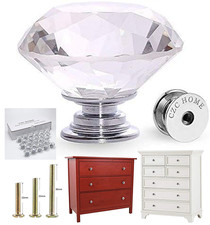 24 Crystal Door Knobs Diamond Clear Glass Cabinet Drawer Wardrobe Handles - 40MM