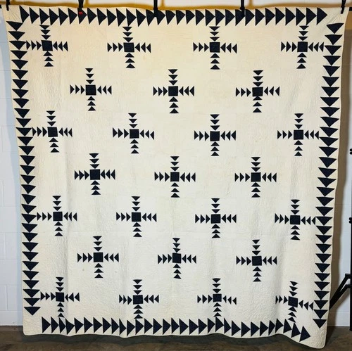 Antique Vintage Cotton Fabric Mid-Late 1800s Indigo Blue Flying Geese Quilt