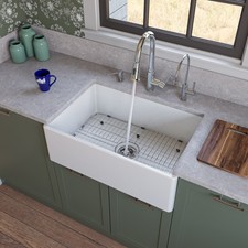 White 30" Contemporary Smooth Apron Fireclay Farmhouse Kitchen Sink