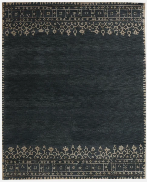 Nuevas alfombras Theodore Blue contemporáneas hechas a mano diseño moderno acolchado 100 % lana Foto 2 de 4