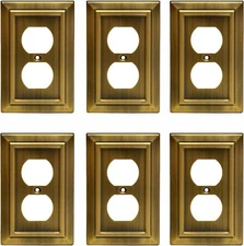 Metal Wall Plate for Electrical Outlets, Duplex Outlet, Antique Brass 