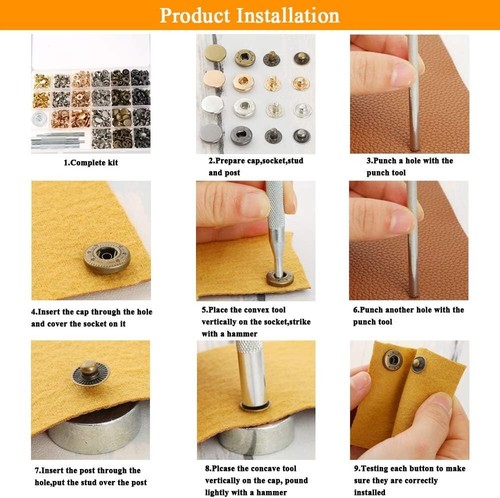 Caydo 400 Set 4 Style Snap Fasteners Kit Including Leather Rivets, Eyelets, Grom - Picture 5 of 7