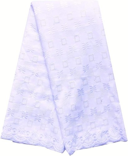 Cotton Swiss Voile Lace Fabric 5 Yards White African Dry Lace Fabric Nigerian... - Picture 5 of 5
