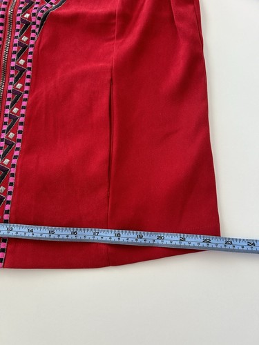 Bob Mackie Red Faux Suede Jacket Sz M Wearable Art Aztec Embroidered Shacket NWT - Picture 11 of 12