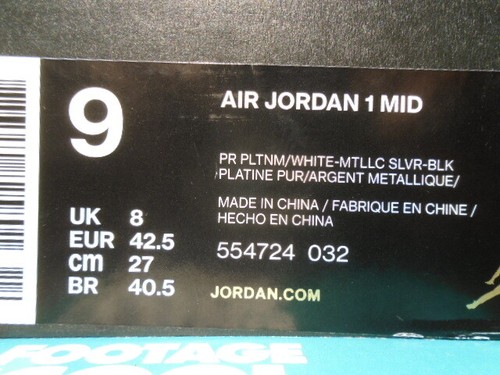 2016 NIKE AIR JORDAN 1 RETRO I MID OG PURE PLATINUM WHITE SILVER BLACK KAWHI 9 - Picture 9 of 9