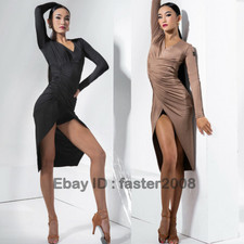 Women V-Neck Professional Latin Salsa Dance Dress Tango Rumba Cha Cha Ballroom