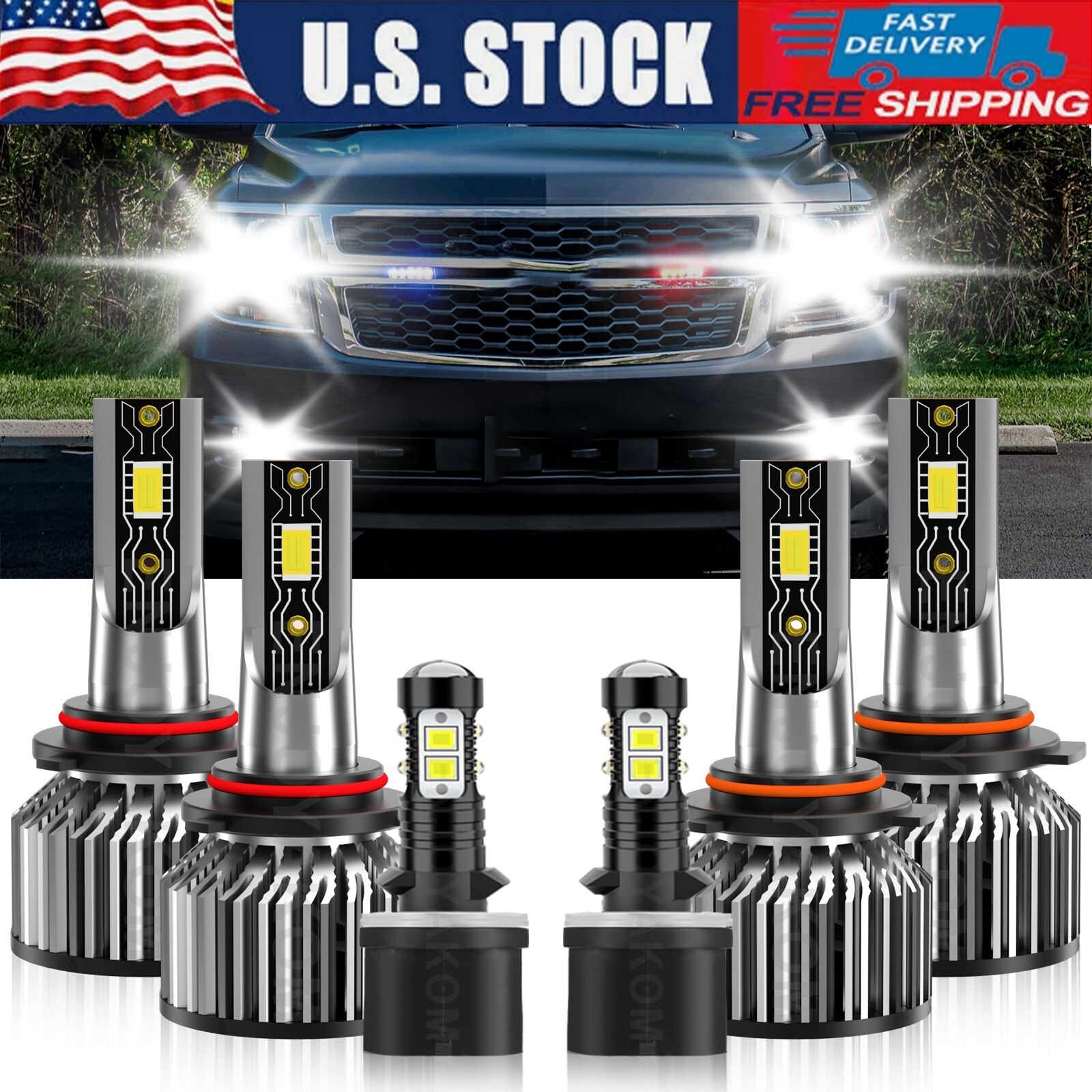 6x LED Headlight High Low+Fog light Bulbs kit For Chevy Suburban 2500 2000-2006
