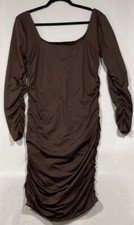 Square Neck Brown Stretchy Bodycon Dress Womens XL