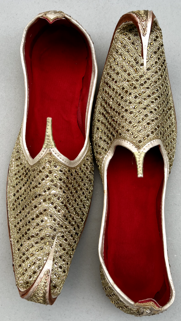 PANTOFOLA D’ORO Uomo matrimonio festa fatto a mano perline tradizionali lavoro pelle Khussa Mojari US 7 5