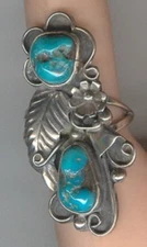 Free-form Turquoise Cabochons and Sterling Silver set in signed size 7 1/4 Ring