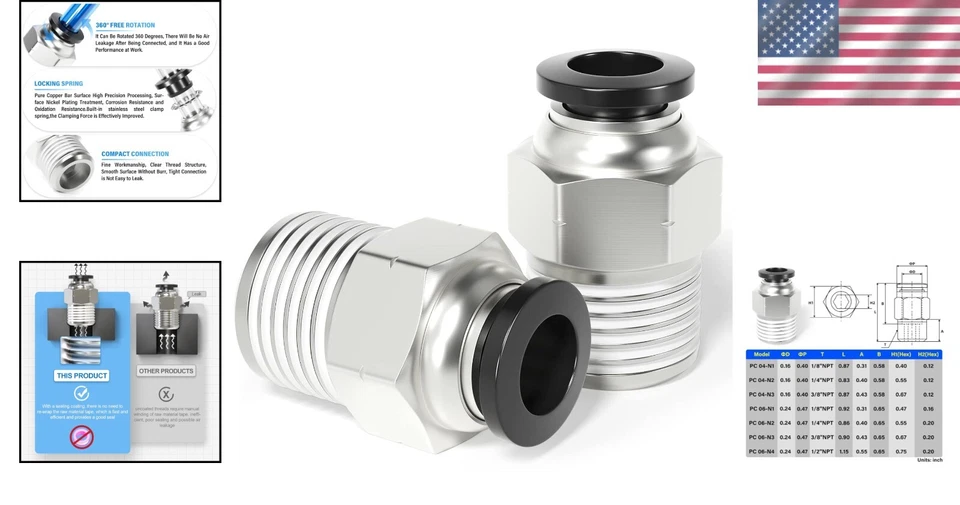 Paquete de 10 accesorios NPT de tubo recto push-to-connect de 6 mm OD x 1/4" Foto 2 de 4