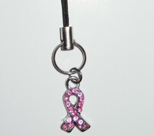 Pink Ribbon Charm for Breast Cancer Awareness with Black Strap