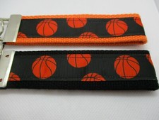 Basketball Ribbon on Strong Webbing Key Fob Key Ring Keychain Wristlet Sports