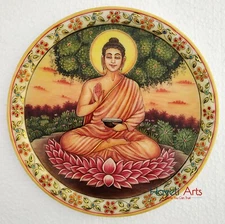 Decorative plates 12" Marble Stone Handmade Buddha painting Home Decor Wall Gift