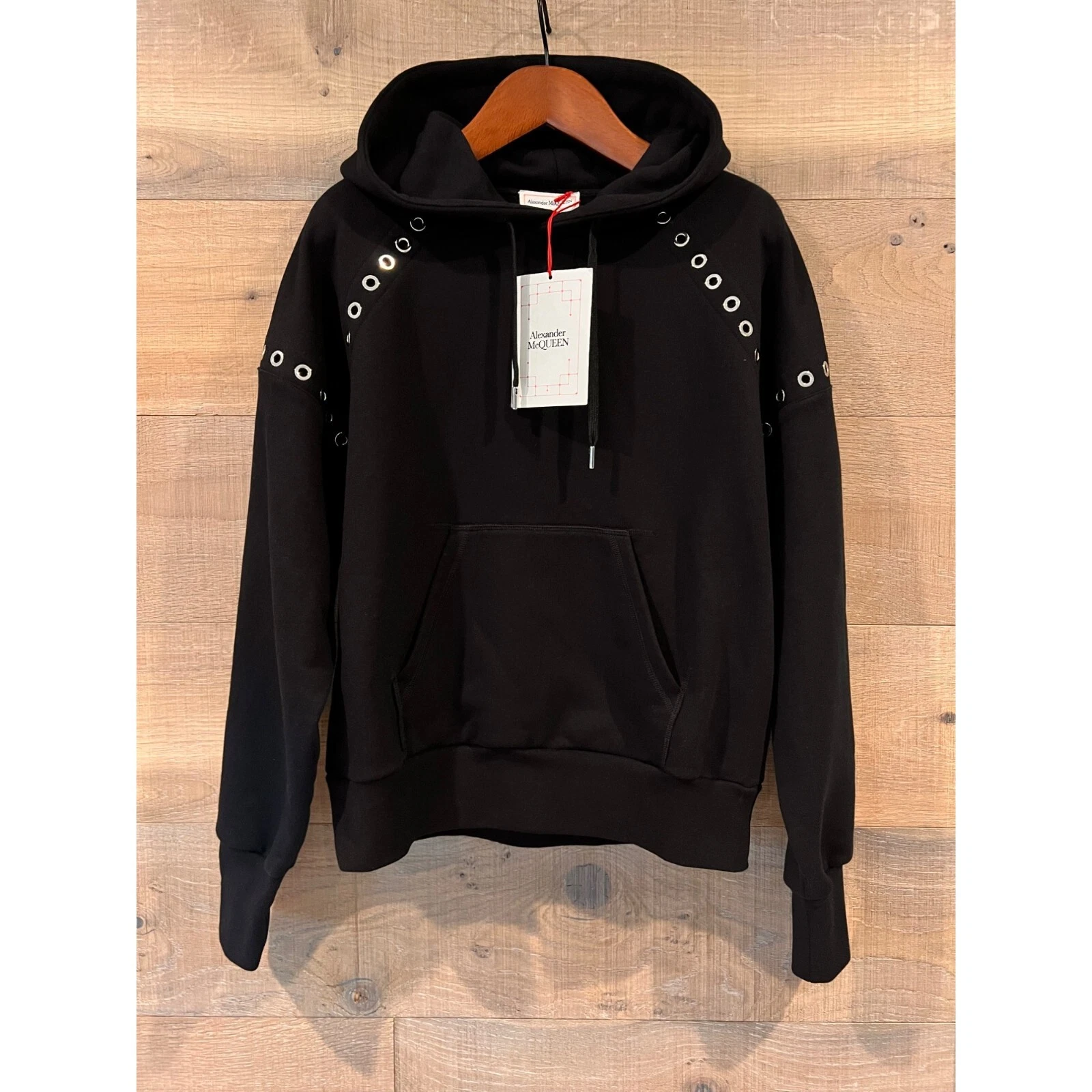 Felpa con cappuccio da uomo nera Alexander McQueen nuova con etichette impreziosita da occhiello TAGLIA L