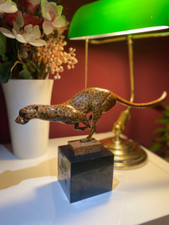 Vintage Art Deco bronze status cheetah on marble Leopard bronze