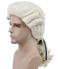 Judge Colonial Wig Man Long Wave Beige Wig Washington Halloween Costume Cospl...