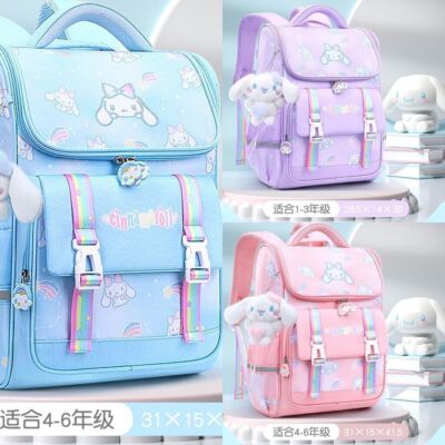 1PC Cute Cinnamoroll Student Satchel Reflective Schoolbag Plush Pendant Backpack