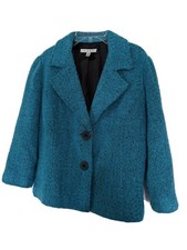 CAbi Teal and Black Boucle Blazer Size 8 Jacket Style 186, 3/4 sleeves