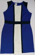 Jaclyn Smith Collection Dress Women XXL Blue White Stretch Zip Back Sleeveless 