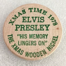 Vtg Elvis Presley His Memory Lingers Wooden Nickel Coin Xmas Time 1978 NOS New