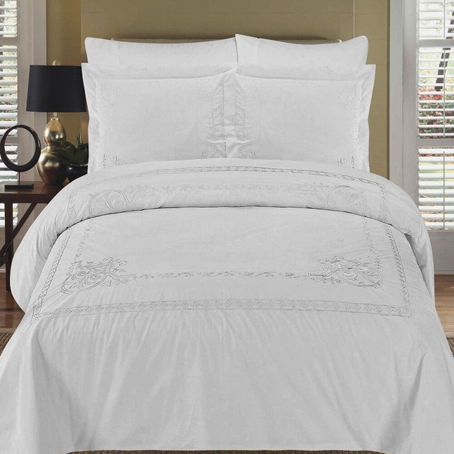 Luxury Athena 100 Combed Cotton Embroidered Duvet Cover Set With