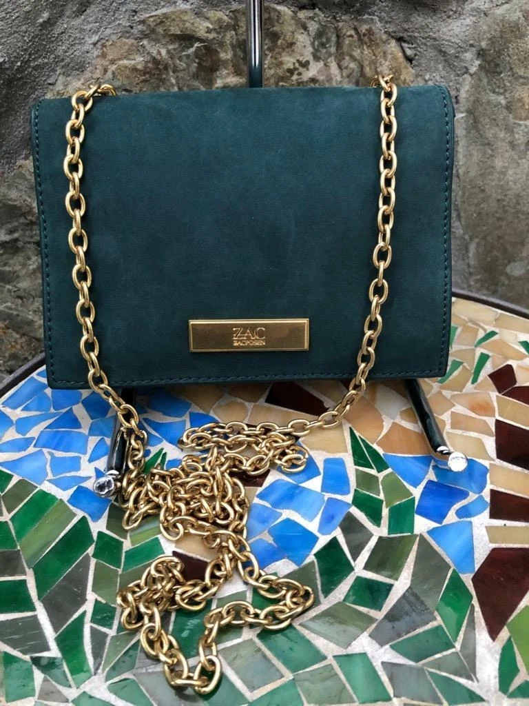 Zac Zac Posen Shirley BOW GREEN SUEDE CHAIN STRAP Crossbody bag PU160