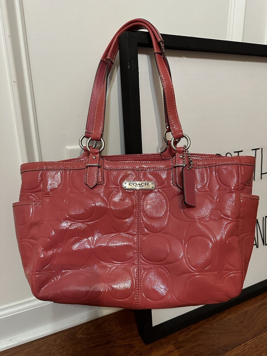 COACH Gallery Embossed Patent Leather Tote F19462 Dark Rose Pink