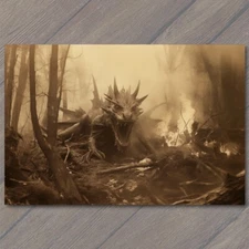 Art Print Mysterious Woods Fire Breathing Dragon Wings Creepy Unusual Eerie 🐉🔥