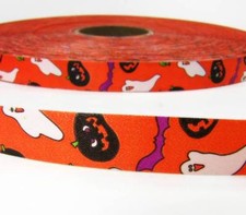 20 Yards Halloween Ghosts Bats Pumpkins Orange Acetate Satin Ribbon 3/4"W