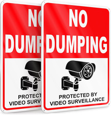 2 PC No Dumping Signs, Reflective 7 X 10 Aluminum No Littering Signs with Video